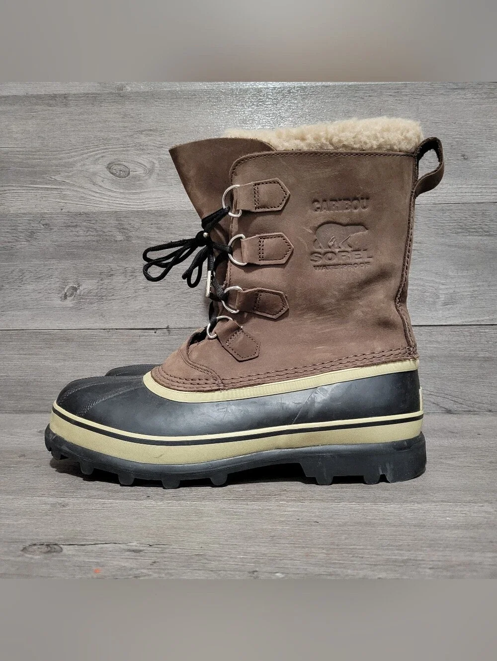 SOREL Caribou Men's Size 9.5 Brown Winter Boots Waterproof Leather